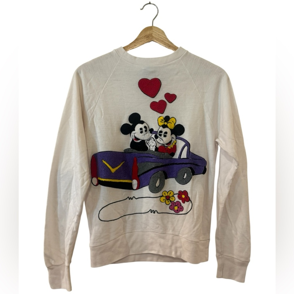 Vintage Disney Sunday Comics Sweatshirt With Chenille Mickey and Minnie